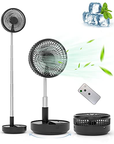 Primevolve Portable Oscillating Standing Fan,Rechargeable Battery Operated USB Floor Table Desk Fan with Remote, 4 Speed Settings Pedestal Fans for Bedroom Office Camping Fishing Travel Black 7.7'