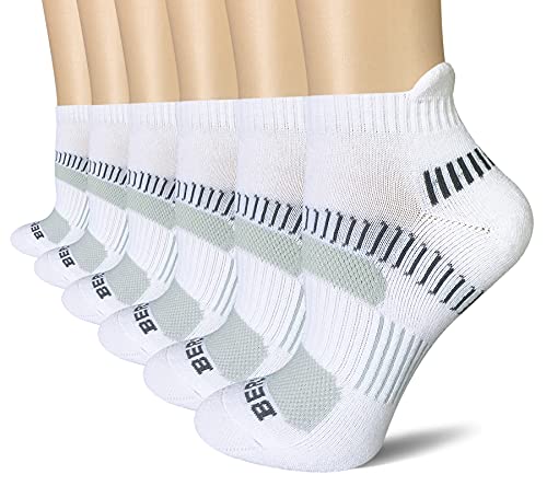 BERING Women's Performance Athletic Running Ankle Socks, Size 6-9, White, 6 Pairs