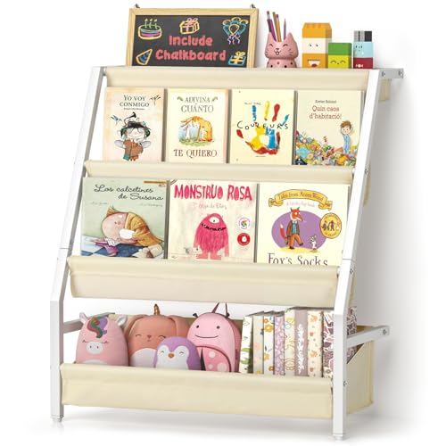 Kids Bookshelf with Chalkboard,Book Shelf for Kids Rooms,Nursery Book Shelves for Toddler Baby,Montessori Bookshelf and Toy Storage,Book Storage Organizer,Book Display Rack for Playroom Classroom