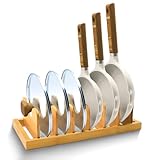 Bamboo Pots and Pans Lid Organizer Holder Rack, Cookie Sheet Organizer, Kitchen Pots and Pans Organizer Under Cabinet for Cookie Sheet, Baking Sheets, Cutting Boards, Plates, Frying Pan, Skillet