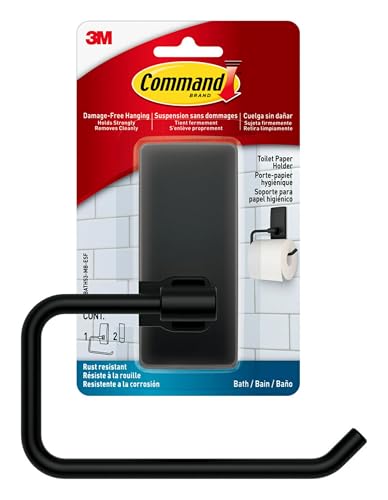 Command Toilet Paper Holder Matte Black with Water Resistant Command Strips, Rust Resistant Bathroom Organizer