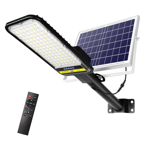 APONUO Solar Street Lights Outdoor,100W Solar Street Light Outdoor Dusk to Dawn Lamp 98 LEDs 7000K Motion Sensor Light with Remote Control Pole Security Led Flood Light for Yard, Garden, Patio