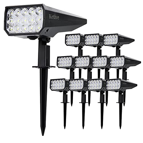 ketive Solar Outdoor Lights Garden, 15 LEDs Bright Solar Landscape Spotlights Waterproof, Auto-ON/Off Last a Whole Night Yard Lights, Cold White, 12 Pack