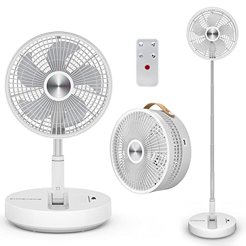 Primevolve Rechargeable Floor Fan for Bedroom, 10 inch Battery Operated Oscillating Portable Fan with Remote and Adjustable Height, 4 Speeds, 8H Timer Setting