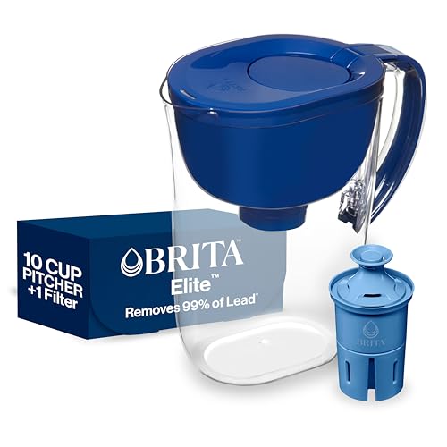 Brita Everyday Elite Water Filter Pitcher with SmartLight Filter Change Indicator, BPA-Free, Reduces 99% of Lead, Lasts Six Months, Includes 1 Filter, Large - 10-Cup, Blue