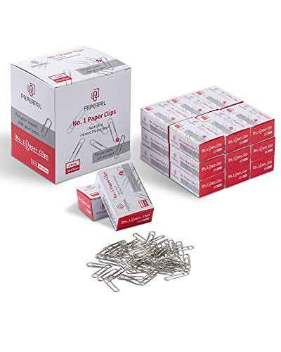 PAPERPAL #1 Nonskid Paper Clips, 2000 Medium Paper Clips (20 Boxes of 100 Each), Bulk Paperclips for Office School & Personal Use, Daily DIY, 1-2/7' Silver Heavy Duty Non-Skid Paper Clip Standard Size