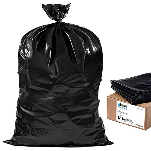 Plasticplace Contractor Trash Bags 55-60 Gallon │ 3.0 Mil │ Black Heavy Duty Garbage Bag │ 38” x 58” (32 Count), CON55A