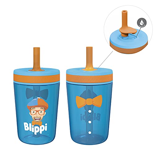 Zak Designs 15oz Blippi Kelso Tumbler Set, BPA-Free Leak-Proof Screw-On Lid with Straw Made of Durable Plastic and Silicone, Perfect Bundle for Kids, 2 Count (Pack of 1)