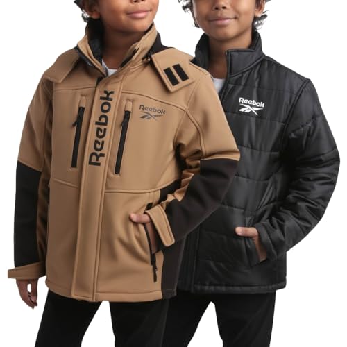 Reebok Boys' Winter Coat – Waterproof Softshell Jacket with Removable Puffer Parka – System Ski Jacket for Boys (8-20), Size 14-16, Dark Khaki