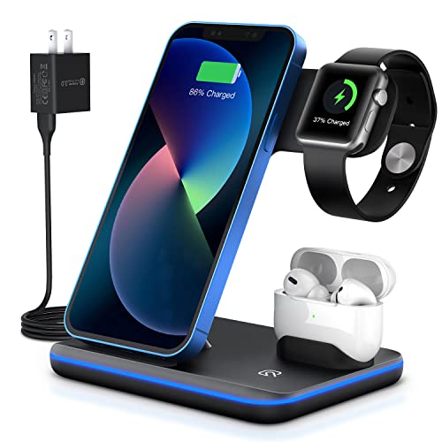 HERRBOL 3 in 1 Wireless Charger,Fast Wireless Charging Station for iPhone14 13 12 11/ Pro/XS/XR/X/SE/8/8 Plus,Wireless Charging Stand Compatible with Apple iWatch Series SE/7/6/5/4/3/2,AirPods/Pro