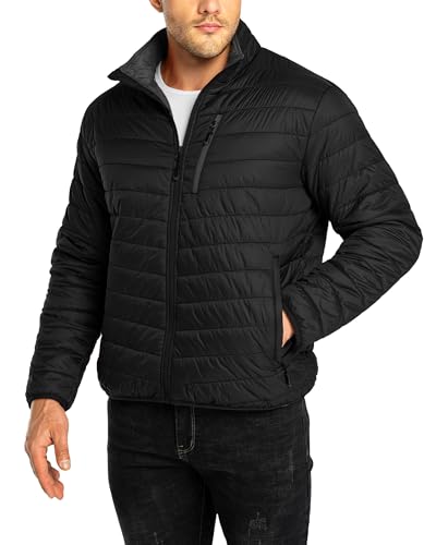 33,000ft Men's Lightweight Packable Insulated Puffer Winter Jacket, Water-Resistant Warm Quilted Down Alternative Puffy Coat