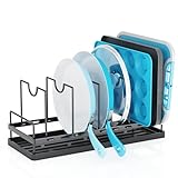 ANTOPY Adjustable Pot Lid Organizer, Pots and Pans Organizer for Cabinet with Silicone Drying Tray, Cutting Board Cookware Bakeware Cookie Sheet Dishes Holder Rack for Kitchen Organizers and Storage