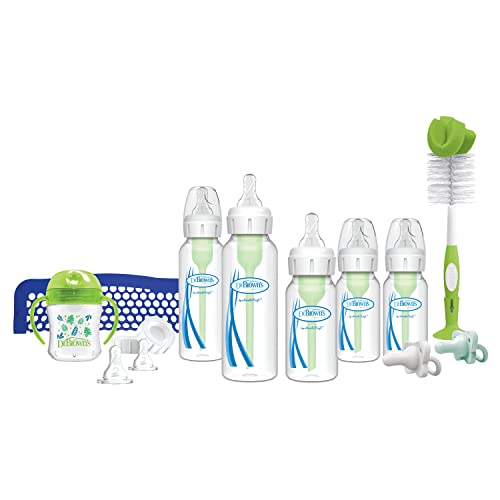 Dr. Brown's Natural Flow Baby Feeding Set with Anti-Colic Bottles, Transition Cup, Brush, and Silicone Pacifiers