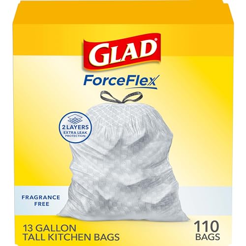 Glad ForceFlex Drawstring Trash Bags, 13 Gal, Fragrance Free, 110 Ct, Pack May Vary