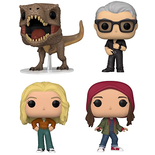 Funko Pop! Movies: Jurassic World 3 Dominion Collectors Set - 4 Figure Set: T.Rex, Dr. Ian Malcolm, Dr. Ellie Sattler, Maisie