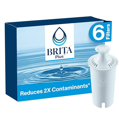 Brita Plus Water Filter, BPA-Free, High-Density Replacement Filter for Pitchers and Dispensers, Reduces 2x Contaminants*, Lasts Two Months or 40 Gallons, Includes 6 Filters