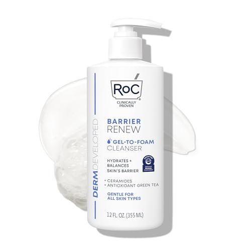 RoC Barrier Renew Gel to Foam Non Drying Facial Cleanser to Hydrate Skin, 12 Ounces