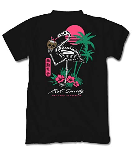 Riot Society - Tropical Skeleton Flamingo Mens Graphic Short Sleeve T-Shirt, Perfect for Wearing Into The AM - Black, X-Large