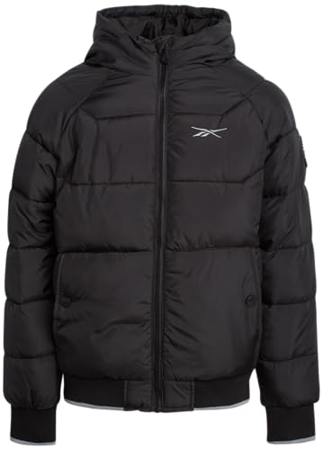 Reebok Boys' Winter Coat - Heavyweight Full Zip Up Quilted Puffer Snow Parka - Weather Resistant Ski Jacket for Boys (8-20), Size 14-16, Black