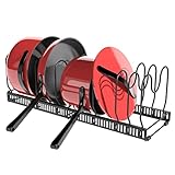 Thoustars Pot and Lid Organizer with Rack for under cabinet storage or lid organizers inside cabinet, Black