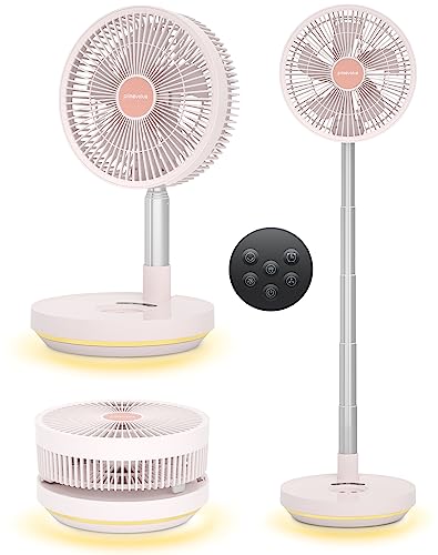 Primevolve 10 inch Oscillating Fan, Battery Operated Fan Adjustable Height, USB Rechargeable Home Office Outdoor Camping Tent Travel, Light Pink