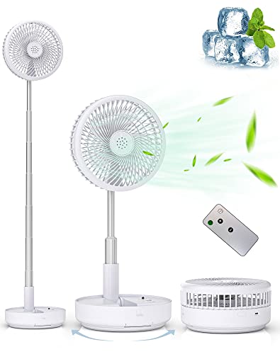 Primevolve Portable Oscillating Standing Fan,Rechargeable Battery Operated USB Floor Table Desk Fan with Remote, 4 Speed Settings Pedestal Fans for Bedroom Office Camping Fishing Travel White 7.7'