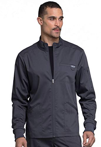 Cherokee Men Warm up Scrub Jacket with Zip Front WW320, L, Pewter