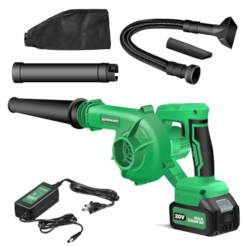 ALTOCRAFT 2-in-1 Jobsite Cordless Blower & Vacuum,20V Lightweight Handheld Small Dry Leaf Sawdust Blower Cleaner, 3.0Ah Battery & Charger,110MPH for Workshop Car Dust Blowing/Vacuuming