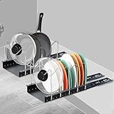 KEOHOLI Pull Out Pots and Pans Organizer Under Cabinet,Sliding Pot Lid Organizer Holder in Kitchen,Slide Out Kitchen Organizers and Storage Rack for Pot,Lid,Bakeware,Dishes(2 PACK)