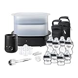 Tomee Steriliser, Warmer and 8x Bottles Complete Feeding Set, Black