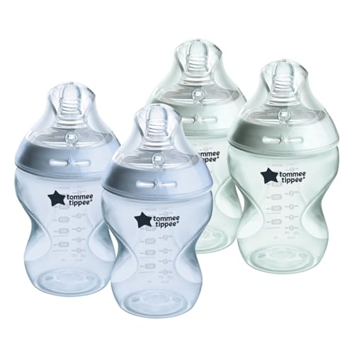 Tommee Tippee Natural Start Anti-Colic BPA Free Baby Bottles, 9oz, Newborn 0+ Months, Slow Flow Breast-Like Nipple, Designed for Seamless Transitions Between Bottle and Breast, Blue/Green, Pack of 4