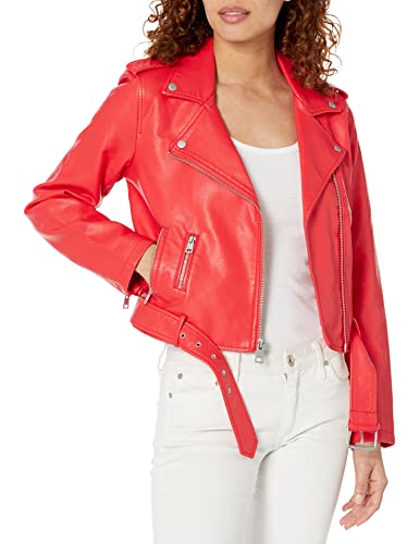 Levi's Women's The Belted Faux Leather Moto Jacket (Regular & Plus Size), Hibiscus RED, X-Large