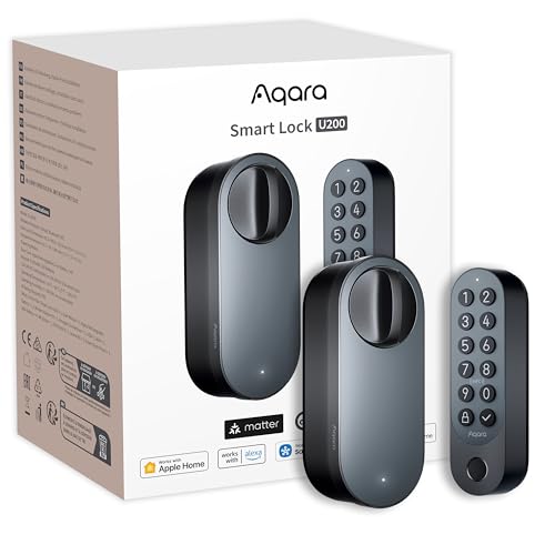 Aqara Smart Lock U200 (Fingerprint Keypad Included), Matter Over Thread, Keyless Entry Door Lock with Apple Home Key and Rechargeable Battery, Supports Apple Home, Alexa and SmartThings, Black