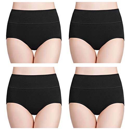 wirarpa Womens Cotton Underwear 4 Pack High Waist Briefs Light Tummy Control Ladies Comfort Stretch Panties Underpants Size S,Black