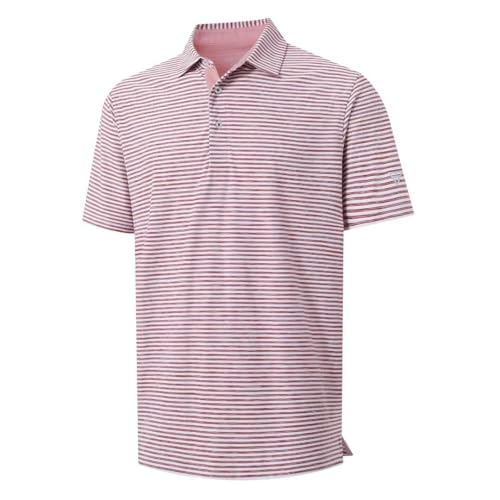 M MAELREG Mens Golf Shirt Short Sleeve Dry Fit Striped Casual Moisture Wicking Collared Golf Polo Shirts for Men