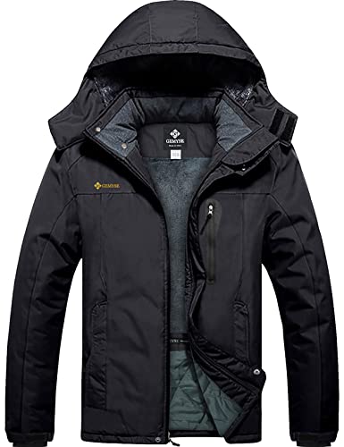 GEMYSE Men's Mountain Waterproof Ski Snow Jacket Winter Windproof Rain Jacket (Black,Medium)