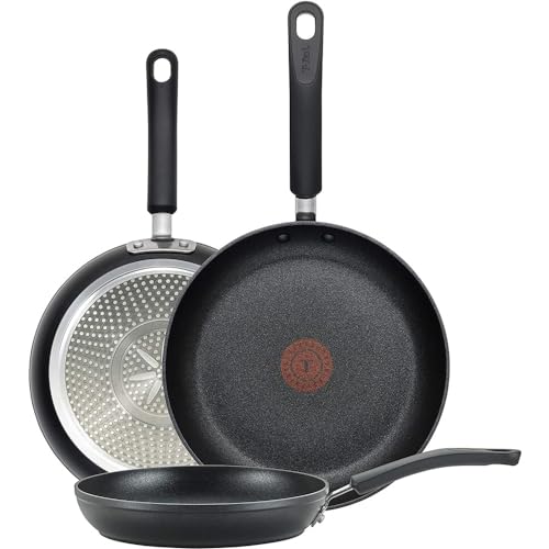 T-fal Experience Non Stick Fry Pan Set 3 Piece, 8, 10.25, 12 Inch Induction Oven Broiler Safe 400F, Cookware, Kitchen Cooking Set, Pots and Pans, Skillets, Frying Pans, Dining, Dishwasher Safe, Black