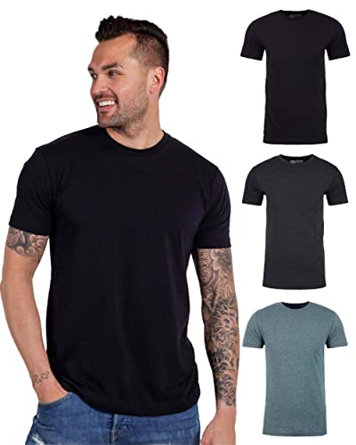 INTO THE AM Premium Men's Fitted Crew Neck Plain Essential Tees 3-Pack - Modern Fit Fresh Classic Short Sleeve T-Shirts for Men (Black/Charcoal/Indigo, Medium)