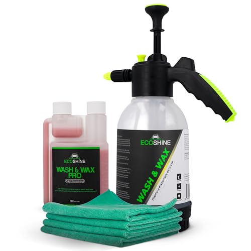 Ecoshine Waterless Car Wash Kit | Wash & Spray Wax 100+ Cars | All-In-One Car Cleaning Kit With Car Wash Sprayer & Concentrate Car Wash Soap | Exterior & Interior Car Cleaner For Fast Car Detailing