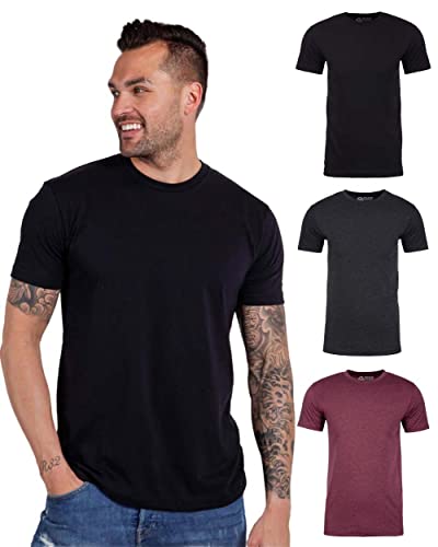 INTO THE AM Premium Men's Fitted Crew Neck Plain Essential Tees 3-Pack - Modern Fit Fresh Classic Short Sleeve T-Shirts for Men (Black/Charcoal/Maroon, Medium)