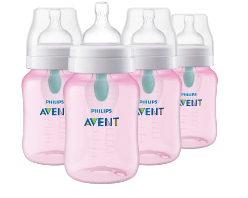 Philips Avent Anti-Colic Baby Bottle with AirFree Vent, 9oz, 4pk, Pink, SCY703/14