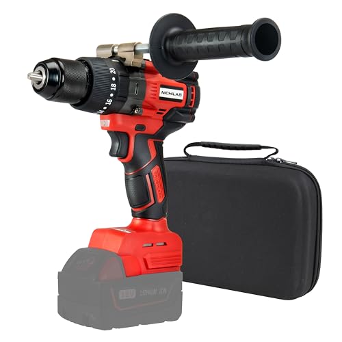 Nichilas Cordless Impact Drill for Milwaukee M18 Batteries, 1/2” Self Lock Chuck, Brushless 150NM, 2 Variable Speed with Storage Bag (NO BATTERY)