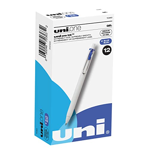 Uniball One Gel Pen, 12 Blue Pens, Medium Point 0.7 mm Gel Pens, Fine Point, Smooth Writing Pens, Home Office Supplies by Uni-ball, Colored Pens, Ink Pens, Ballpoint Pens, Bulk Pens for Journaling