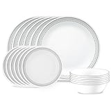 Corelle Vitrelle 18-Piece Service for 6 Dinnerware Set, Triple Layer Glass and Chip Resistant, Lightweight Round Plates and Bowls Set, Mystic Gray