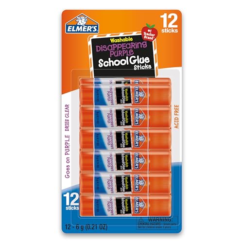 Elmer's Disappearing Purple School Glue Sticks, Washable, 6 Grams, 12 Count