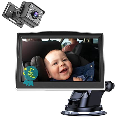 Baby Car Camera 5 Inch 1080P Display,150°Wide View Angle Back Seat Car Camera for Baby with Monitor,Night Vision Function Car Seat Camera for Baby Rear Facing,Newborn Boy Girl Infant Bebe Essentials