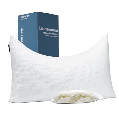 lomenmon Side Sleeper Pillow for Neck and Shoulder Pain, Adjustable Soft and Firm Shredded Memory Foam Pillows, Ergonomic Pillow with Washable and Removable Pillow Covers