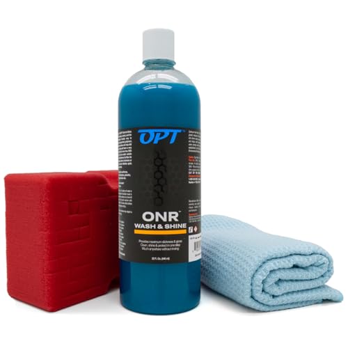 Optimum ONR, Microfiber Car Drying Towel, and BRS - Big Red Sponge Car Cleaning Kit, 32 oz. No Rinse, Car Drying Towel, and Car Wash Sponge for Detailing Cars, Trucks, Motorcycles, and More