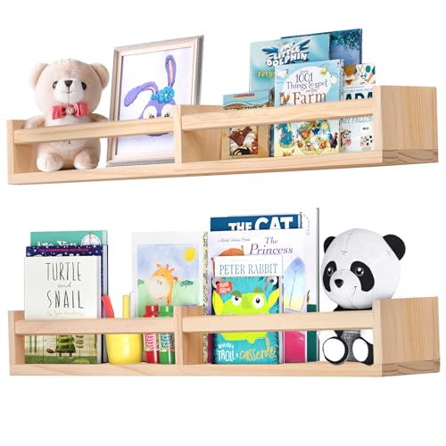 birola Nursery Shelves for Wall 32inches Set of 2，Natural Wood Wall Bookshelves for Kids Room - Floating Nursery Bookshelves (32inches Set of 2)