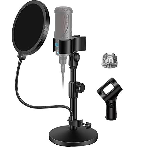 InnoGear Desktop Mic Stand, Microphone Stand Desk Adjustable Tabletop for Hyper X QuadCast Yeti with Mic Holder Max Clamping Range 58mm, Pop Filter, 3/8' and 5/8' Adapter, Mic Clip